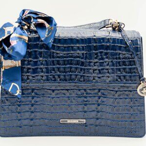 Brahmin Blue Croc-Embossed Satchel
